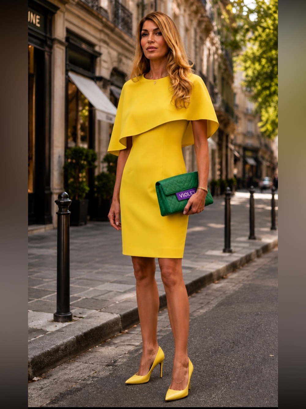 Ralph Lauren Purple Label Sunny Yellow Cape-Sleeve Sheath Dress